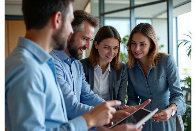 Ahma Autohoito tiimi keskustelemassa toimistossa